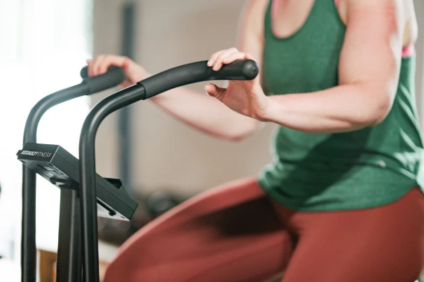 Woman on exercise bike
